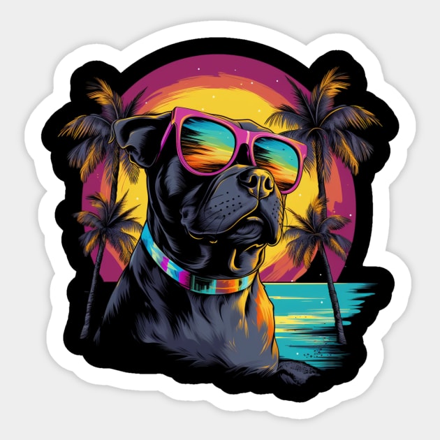 Retro Wave Pitbull Terrier Dog Shirt Sticker by Miami Neon Designs